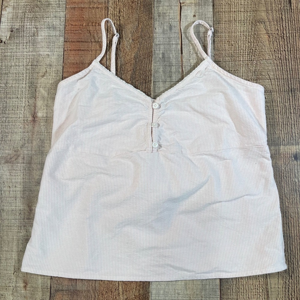 Brandy Melville Pink White Striped Cotton Cami Top Button Front Back Tie OS